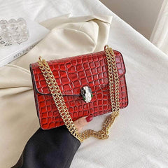 Luxury Chain Strap Croc Leather Shoulder Crossbody Bag