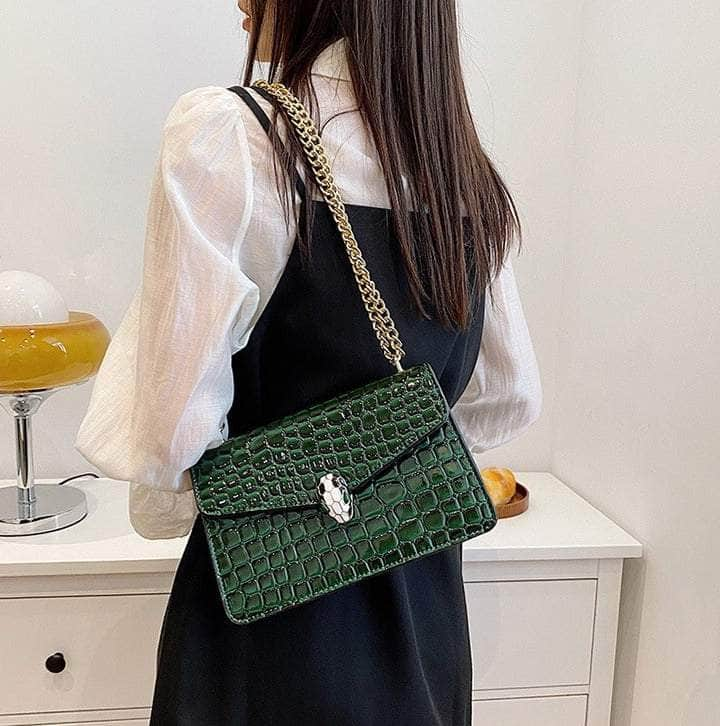 Luxury Chain Strap Croc Leather Shoulder Crossbody Bag