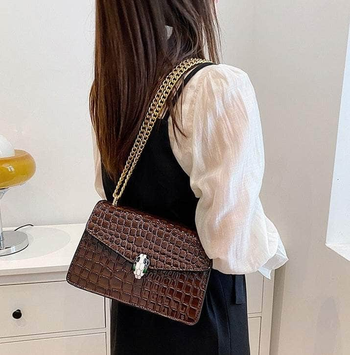 Luxury Chain Strap Croc Leather Shoulder Crossbody Bag