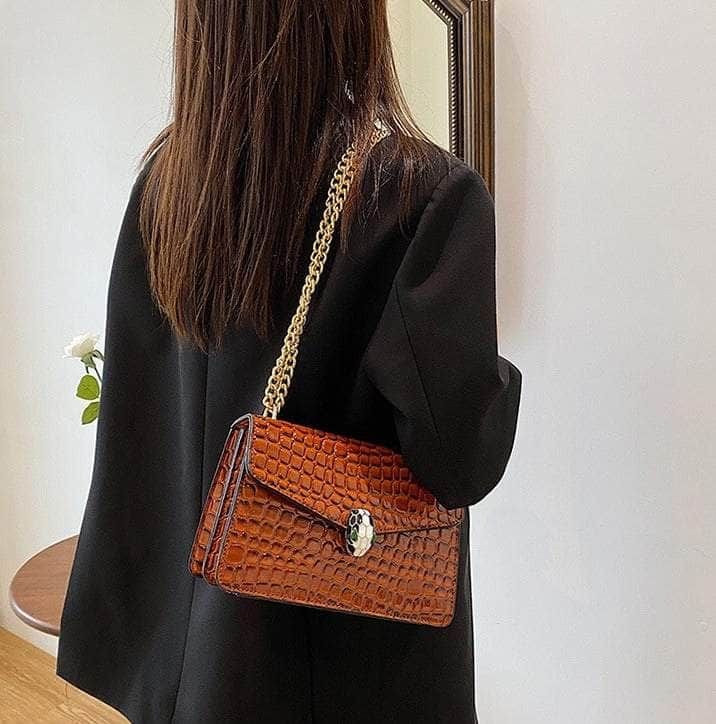 Luxury Chain Strap Croc Leather Shoulder Crossbody Bag