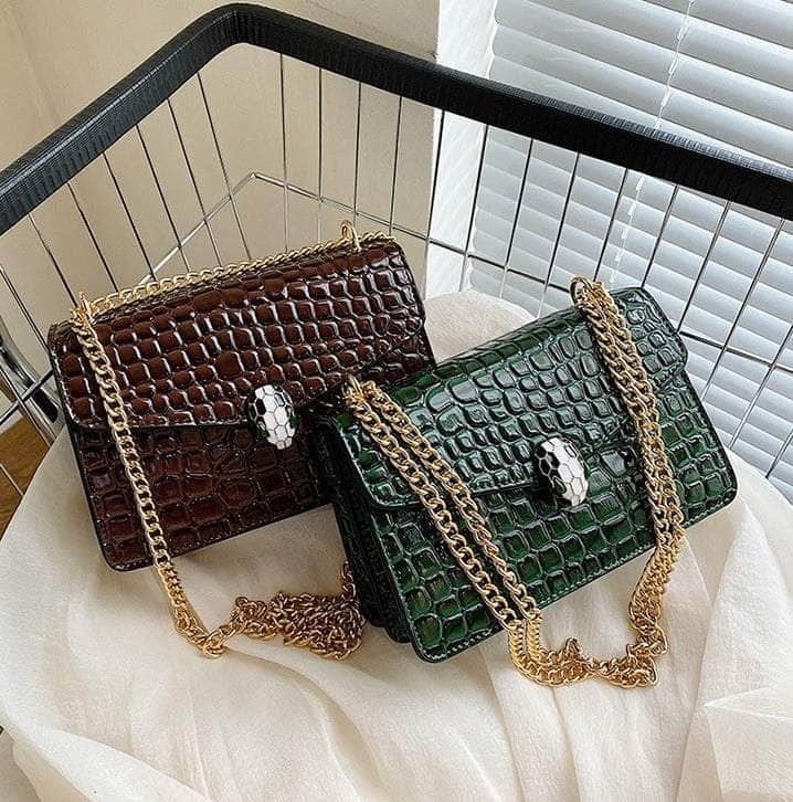 Luxury Chain Strap Croc Leather Shoulder Crossbody Bag