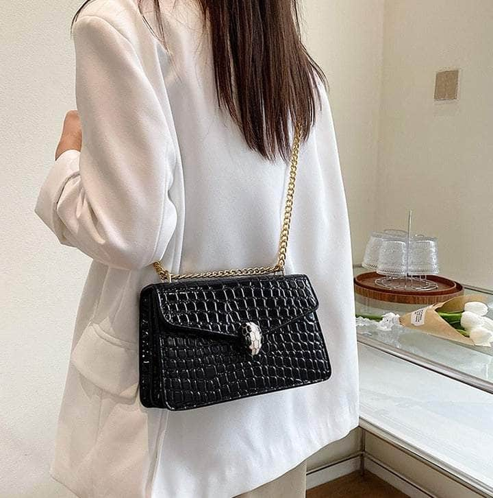 Luxury Chain Strap Croc Leather Shoulder Crossbody Bag