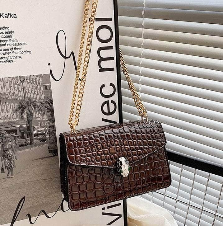 Luxury Chain Strap Croc Leather Shoulder Crossbody Bag