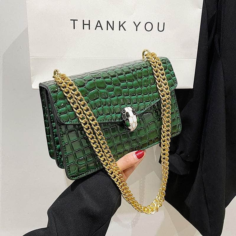 Luxury Chain Strap Croc Leather Shoulder Crossbody Bag Green