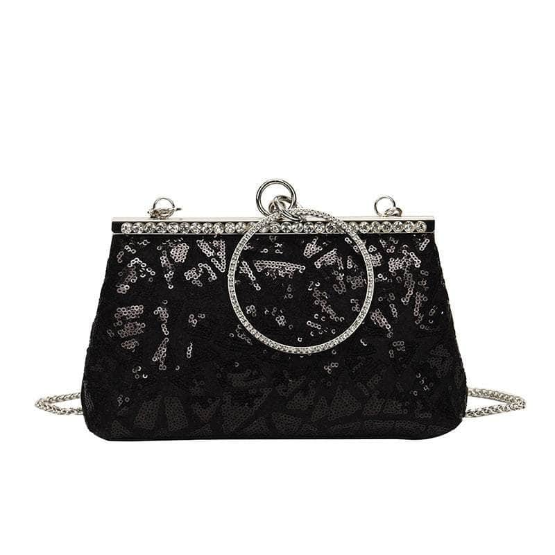 Luxury Clip Sequin Shoulder Chain Purse Black