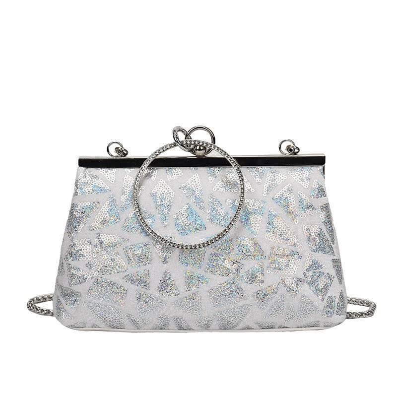 Luxury Clip Sequin Shoulder Chain Purse White