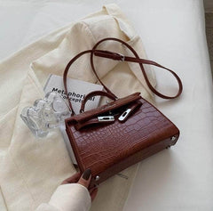 Luxury Croc Skin Crossbody Handbag Brown