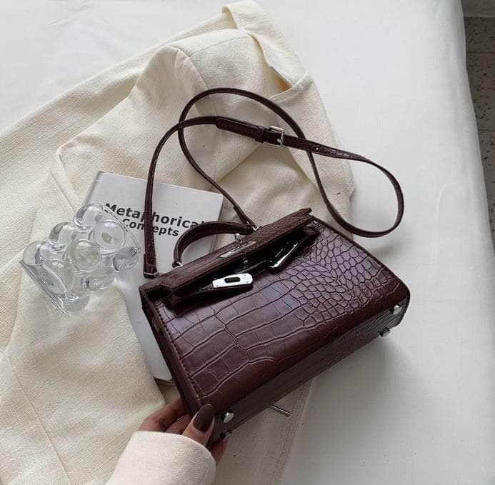 Luxury Croc Skin Crossbody Handbag Burgundy