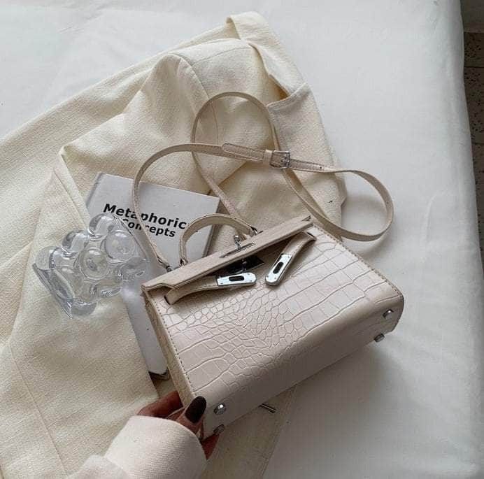 Luxury Croc Skin Crossbody Handbag White