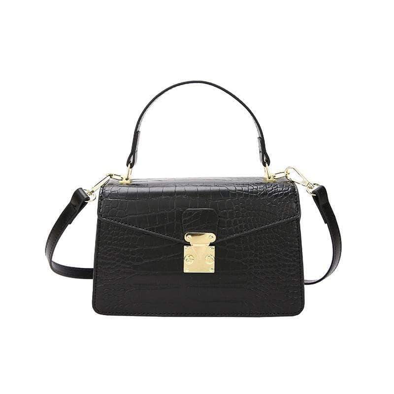 Luxury Crocodile Pattern Leather Handbag Black