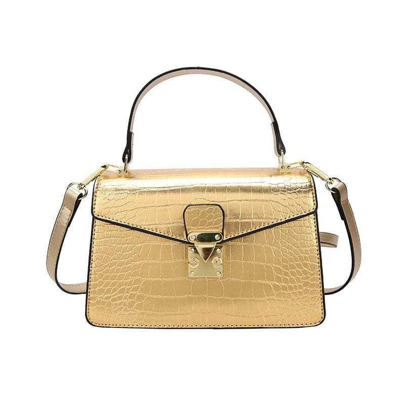 Luxury Crocodile Pattern Leather Handbag Gold