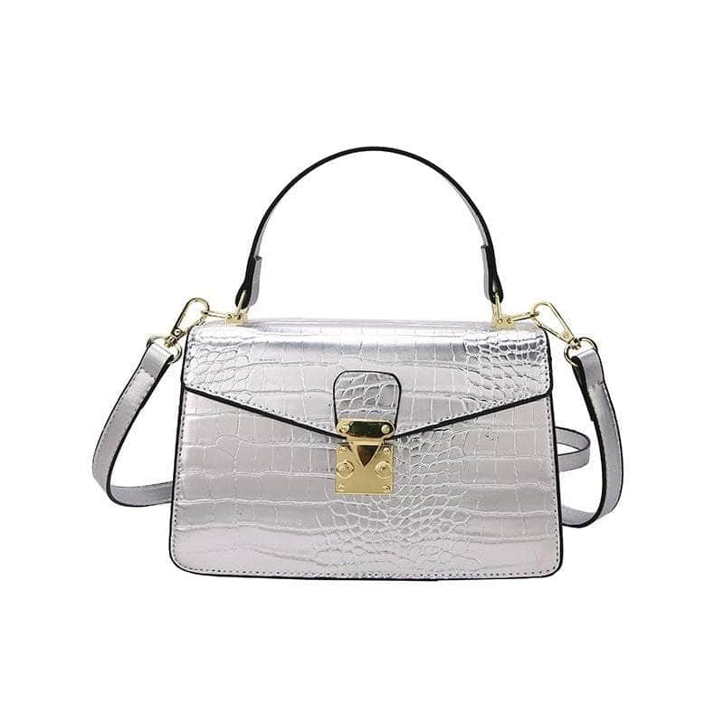 Luxury Crocodile Pattern Leather Handbag Silver