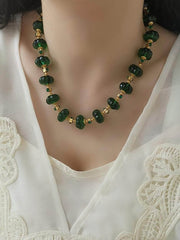 Luxury Czech Glass Vintage Beaded Genève Necklace Green / Necklace