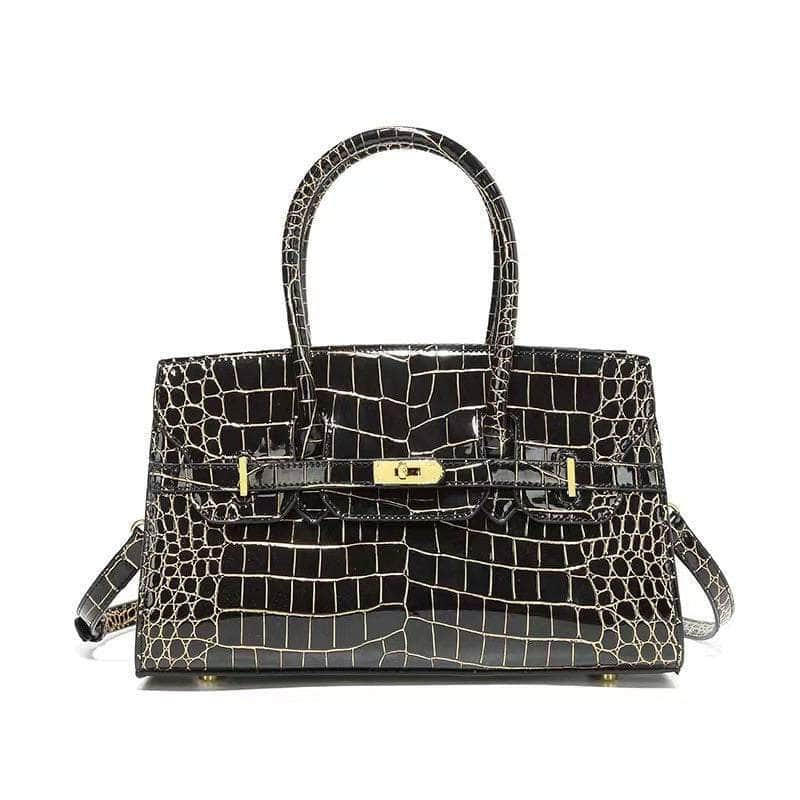 Luxury Exotic Crocodile Skin Leather Handbag Black