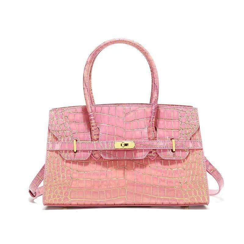 Luxury Exotic Crocodile Skin Leather Handbag Pink