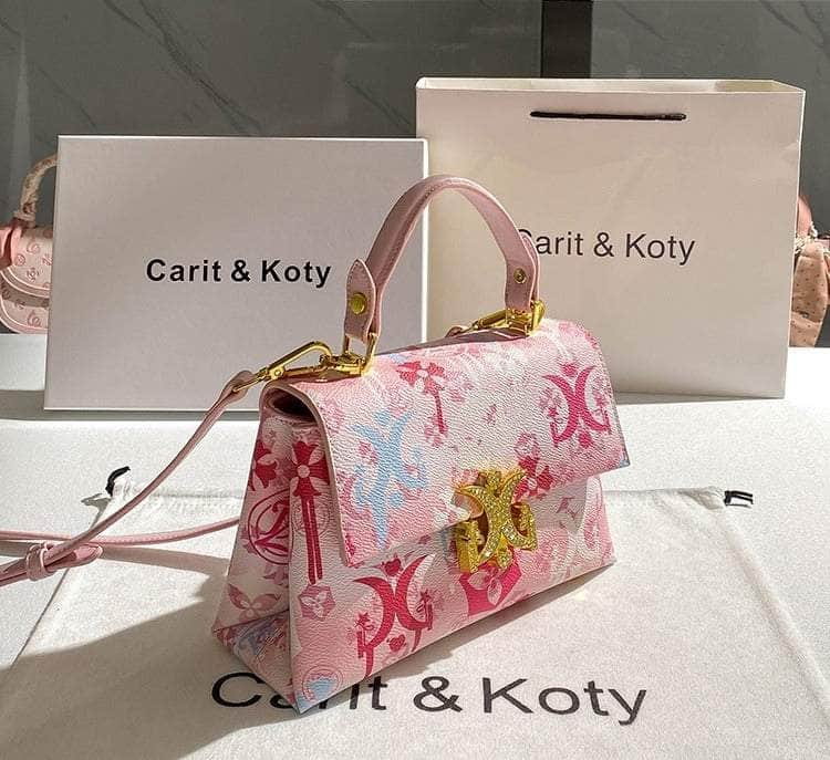 Luxury Flower Print Leather Shoulder Handbag