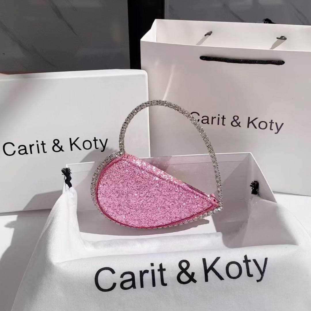 Luxury Heart-shaped Diamond Leather Women Clutch Pink