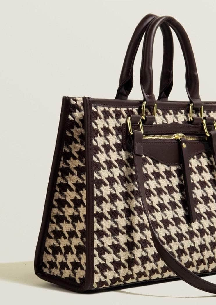 Luxury Houndstooth Shoulder Handbag