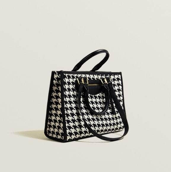 Luxury Houndstooth Shoulder Handbag Black