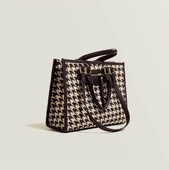 Luxury Houndstooth Shoulder Handbag Brown