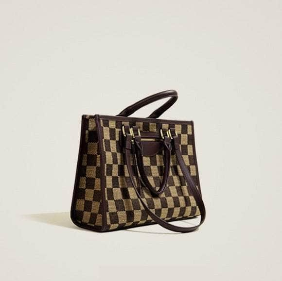 Luxury Houndstooth Shoulder Handbag Coffee