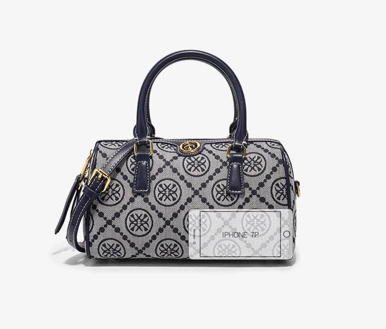 Luxury Jacquard Barrel Bag with Monogram Print Blue / Large