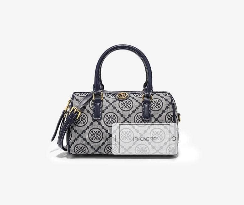 Luxury Jacquard Barrel Bag with Monogram Print Blue / Small