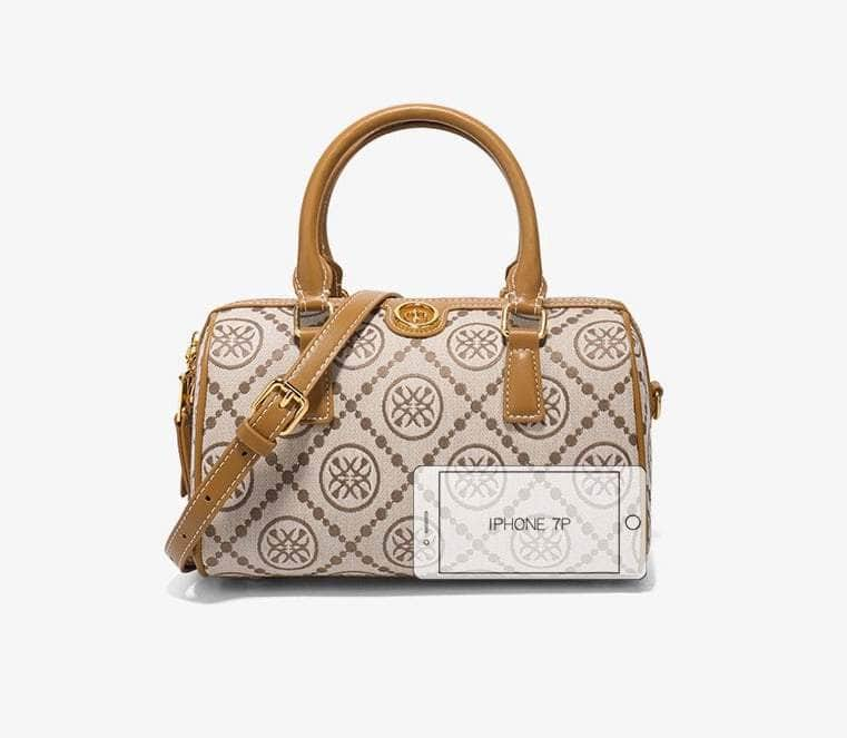 Luxury Jacquard Barrel Bag with Monogram Print Brown / Large