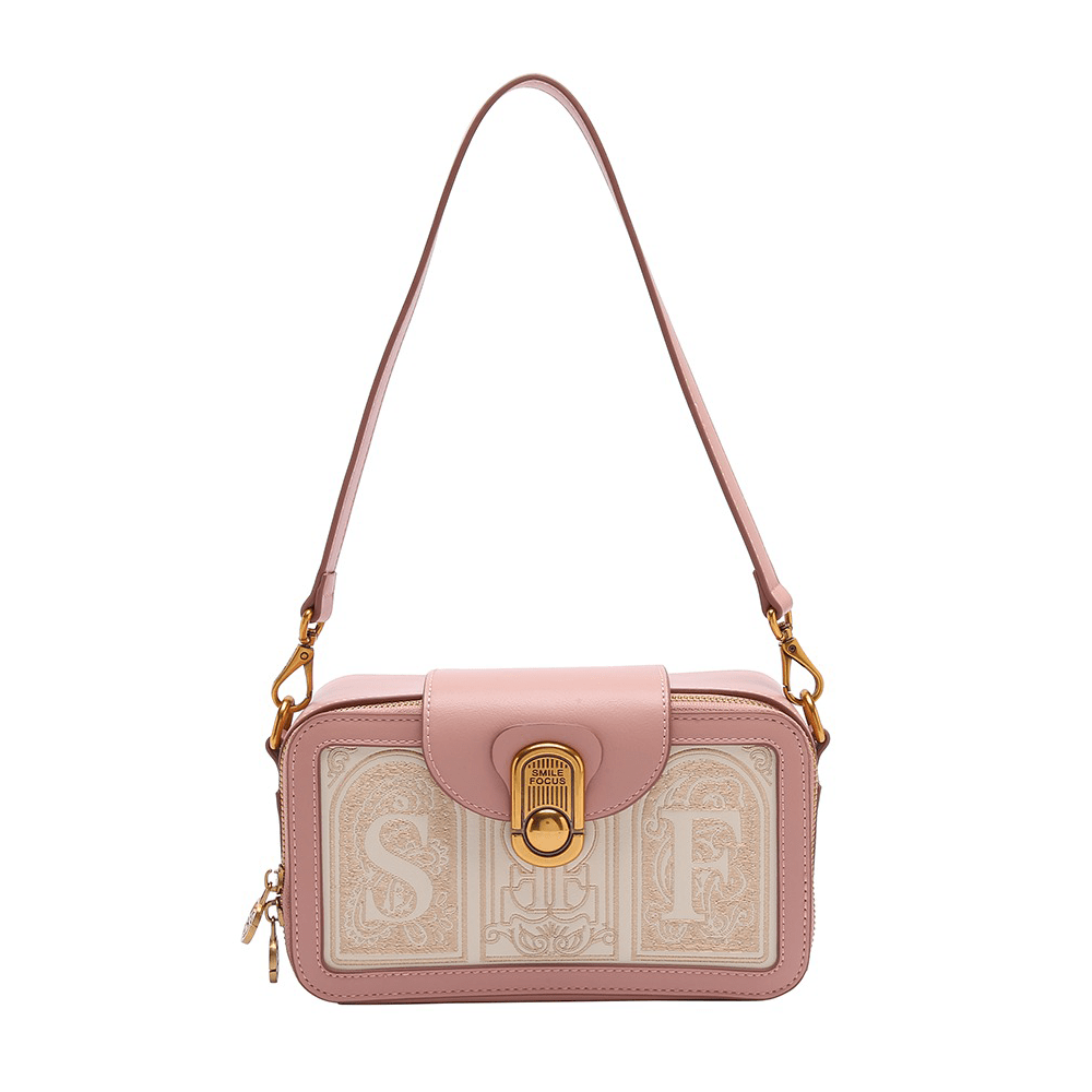 Luxury Leather Shoulder Bag with Gold Lock