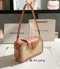 Luxury Leather Shoulder Bag with Gold Lock