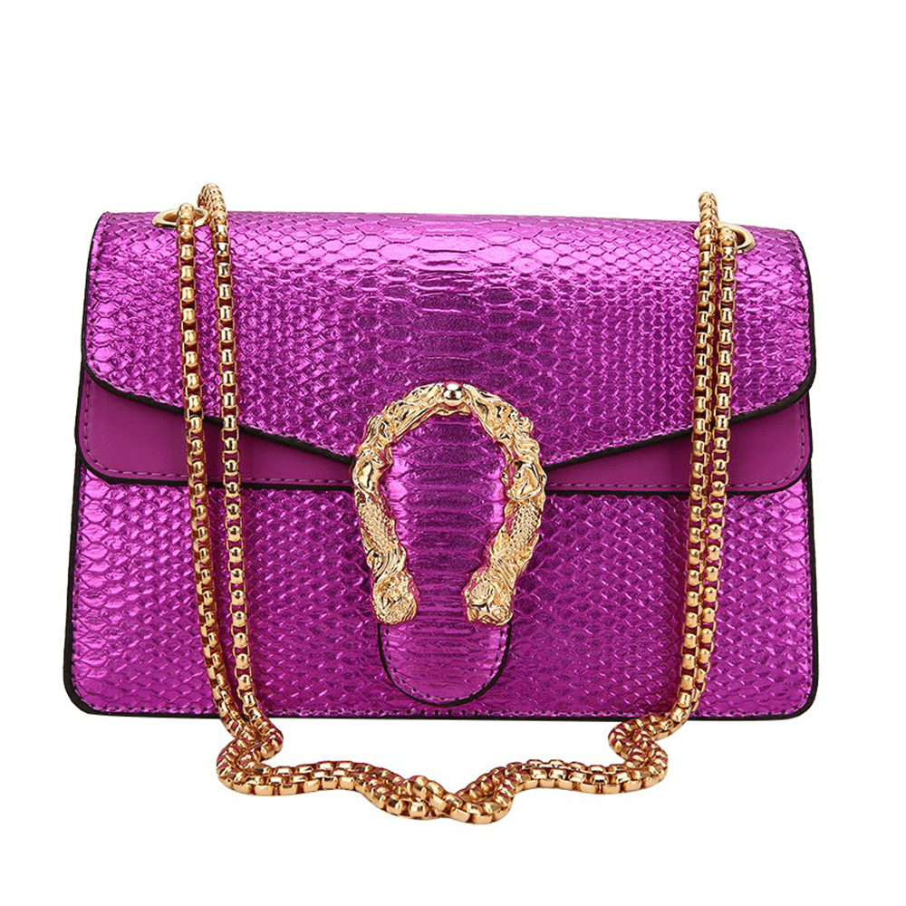 Luxury Leather Shoulder Purse Chain Bag Purple