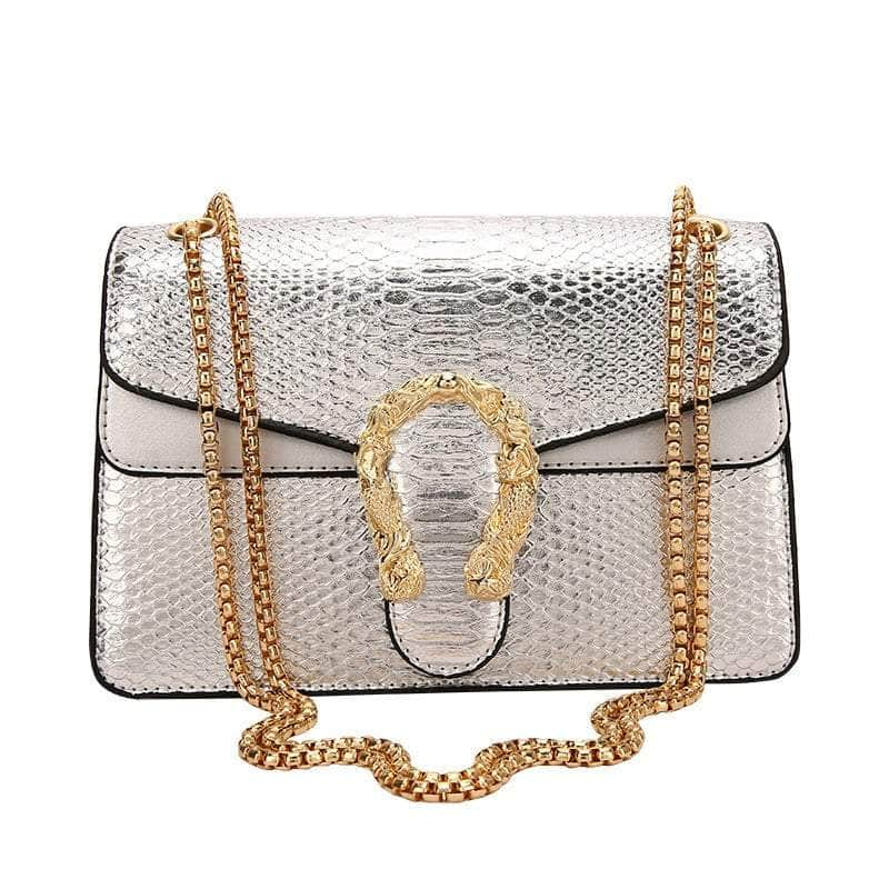 Luxury Leather Shoulder Purse Chain Bag Silver