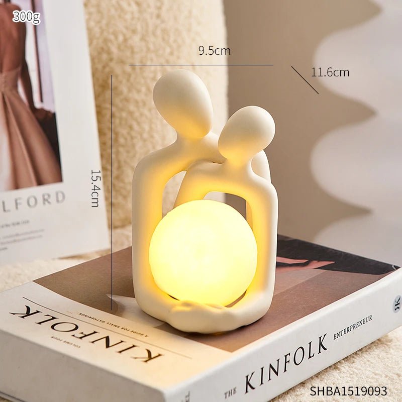 Luxury LED Art Home Decor: Nordic Figurines, Interior Statues, Couple Gift, Kawaii Room Lights Height 15.4cm 6in