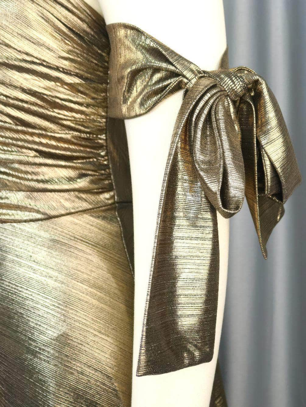 Luxury Metallic Gold Ruched Pleated Maxi Dress