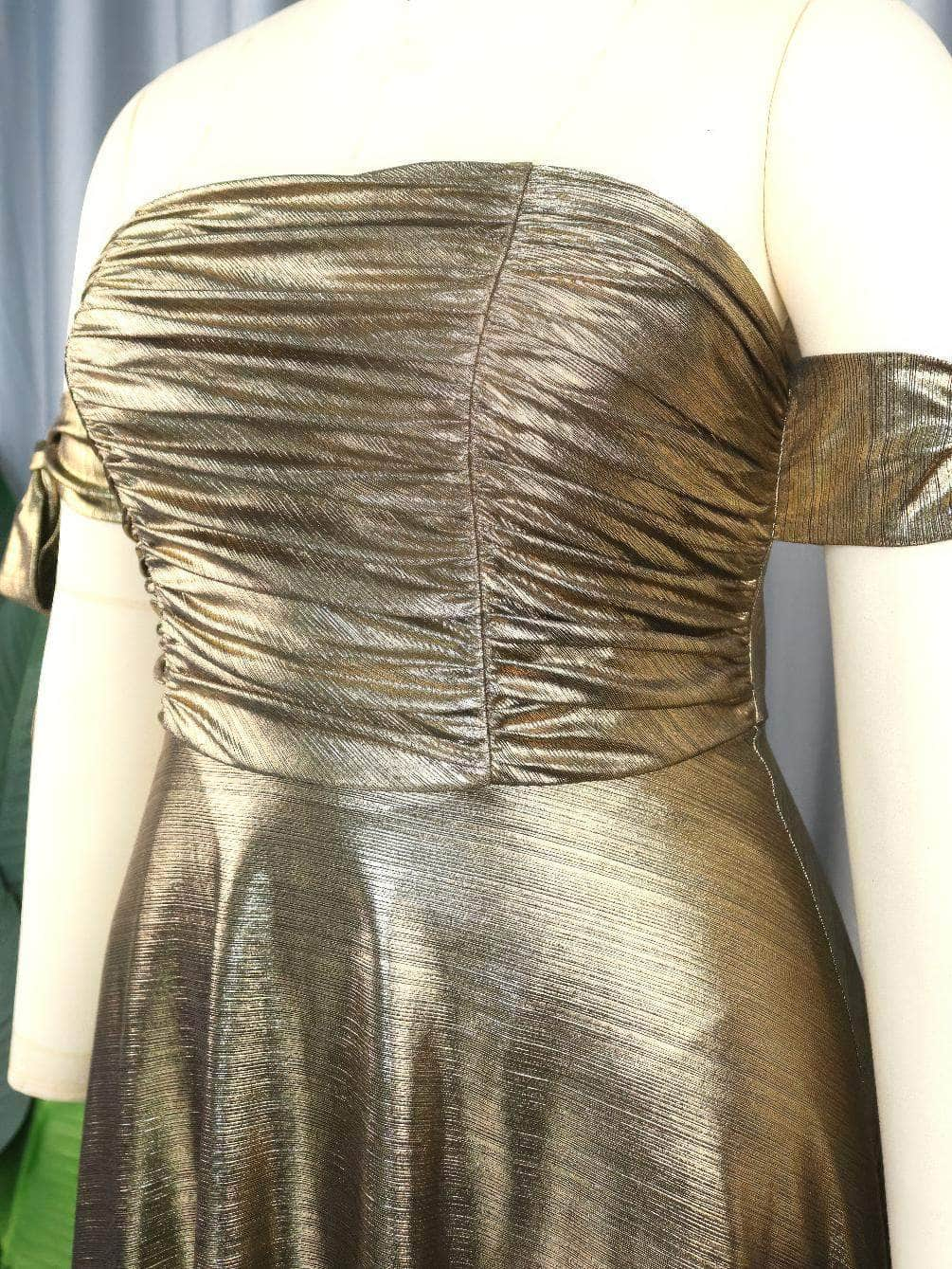 Luxury Metallic Gold Ruched Pleated Maxi Dress