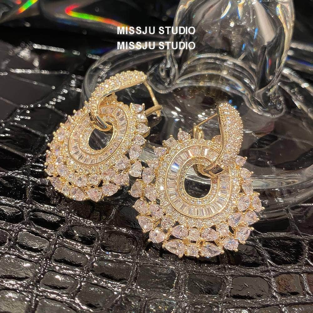 Luxury Paved Crystals Sparkling Round Statement Earrings White