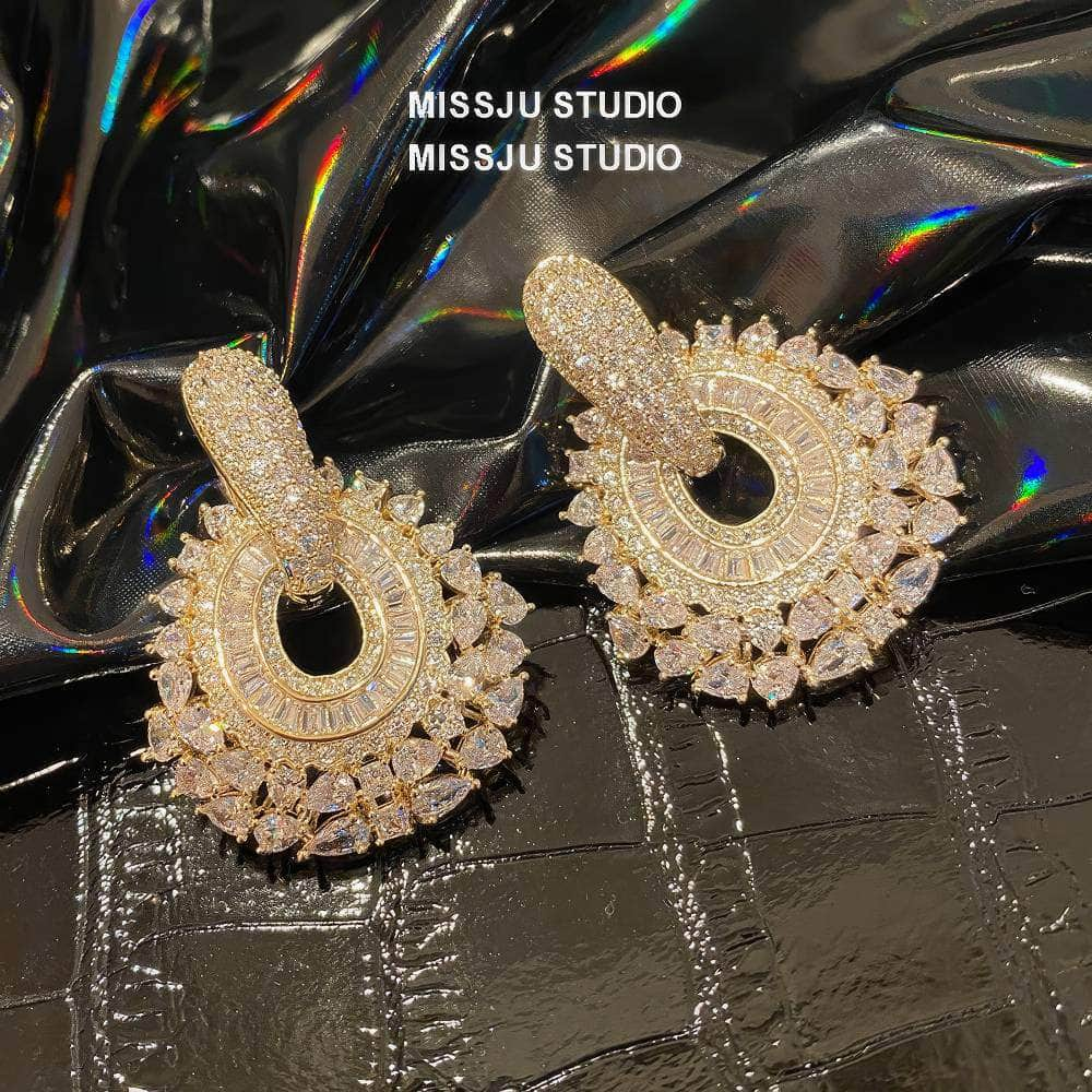 Luxury Paved Crystals Sparkling Round Statement Earrings White