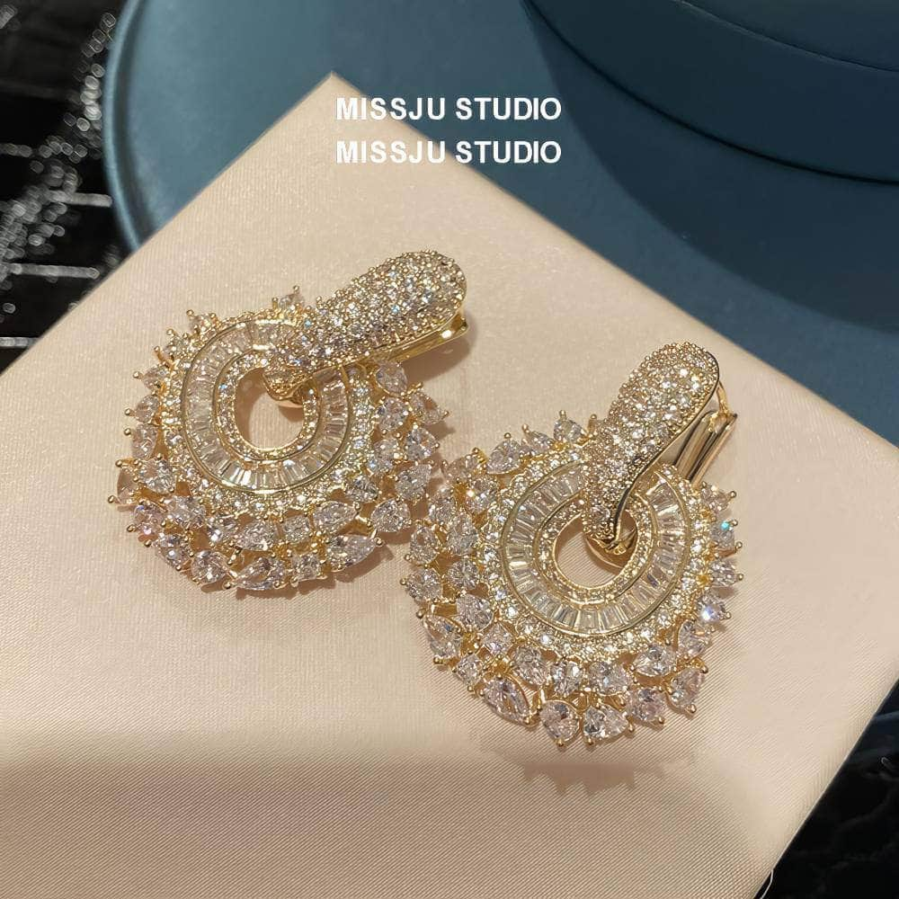 Luxury Paved Crystals Sparkling Round Statement Earrings White