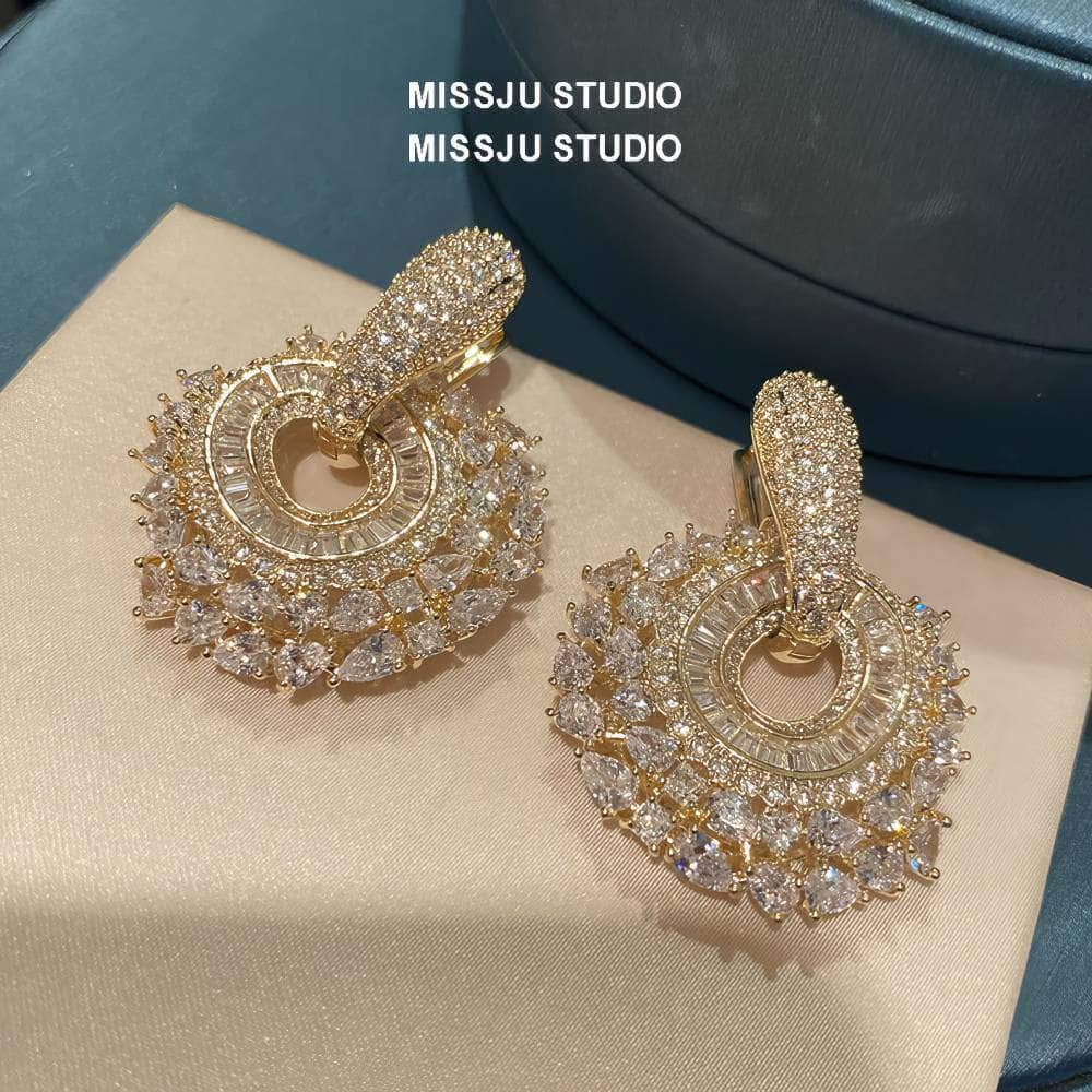 Luxury Paved Crystals Sparkling Round Statement Earrings White