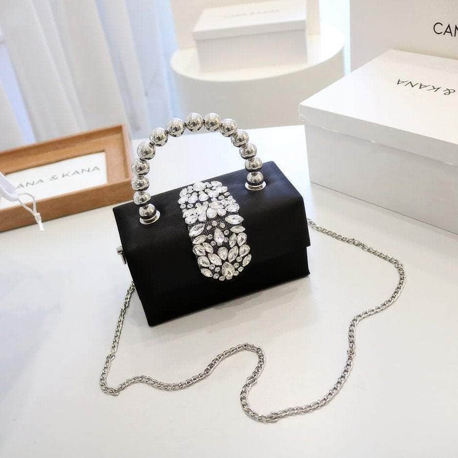 Luxury Rhinestone Deco Flap Top Handle Box Bag Black