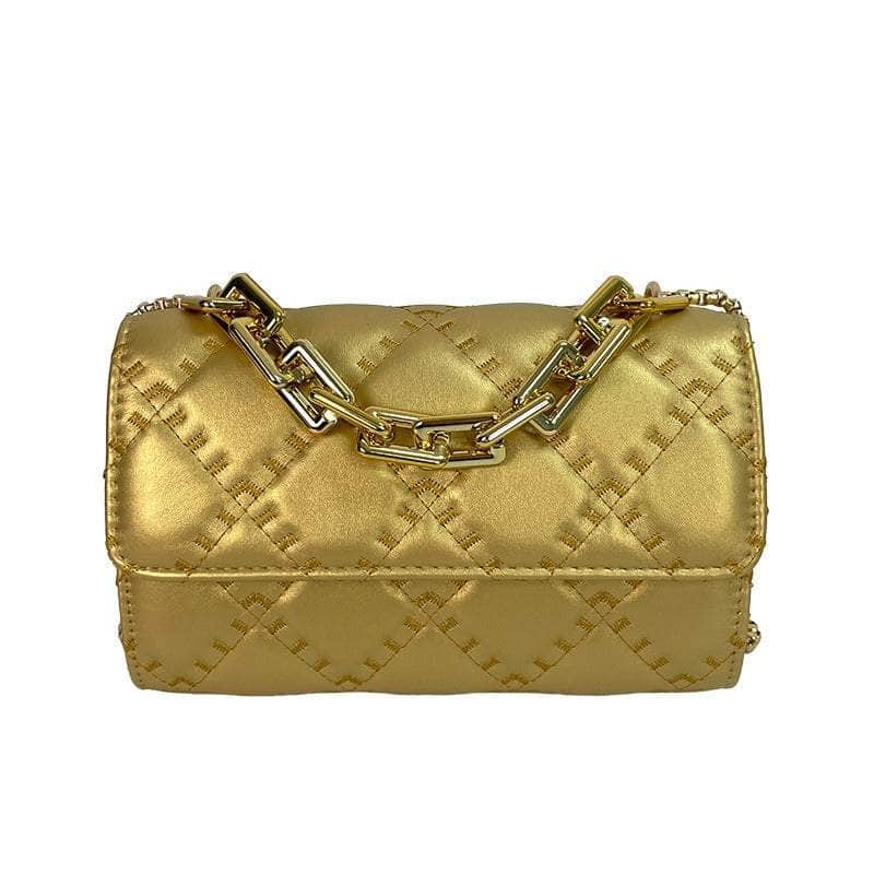 Luxury Rhombic Design Leather Bag Gold