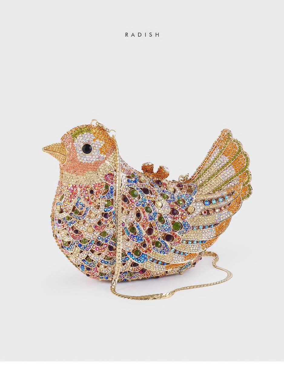 Luxury Sparkling Multicolor Bird Decor Crystal Clutch Purse