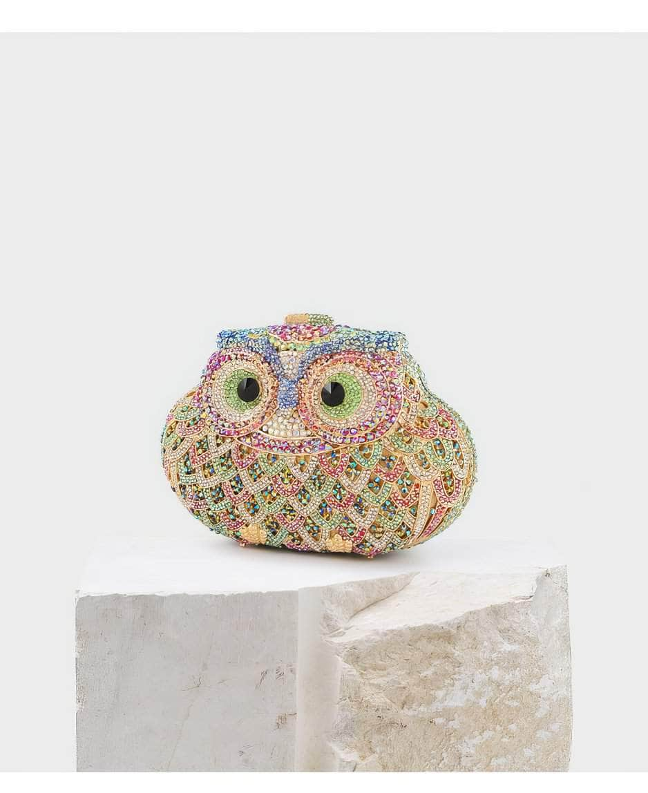 Luxury Sparkling Multicolor Owl Decor Crystal Clutch Purse Multicolor