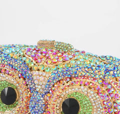 Luxury Sparkling Multicolor Owl Decor Crystal Clutch Purse Multicolor