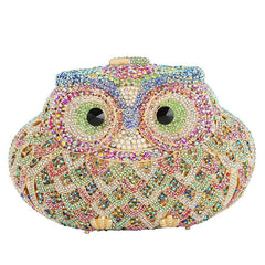 Luxury Sparkling Multicolor Owl Decor Crystal Clutch Purse Multicolor