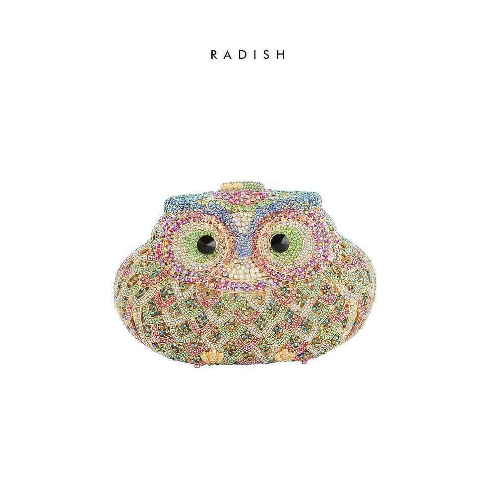 Luxury Sparkling Multicolor Owl Decor Crystal Clutch Purse Multicolor