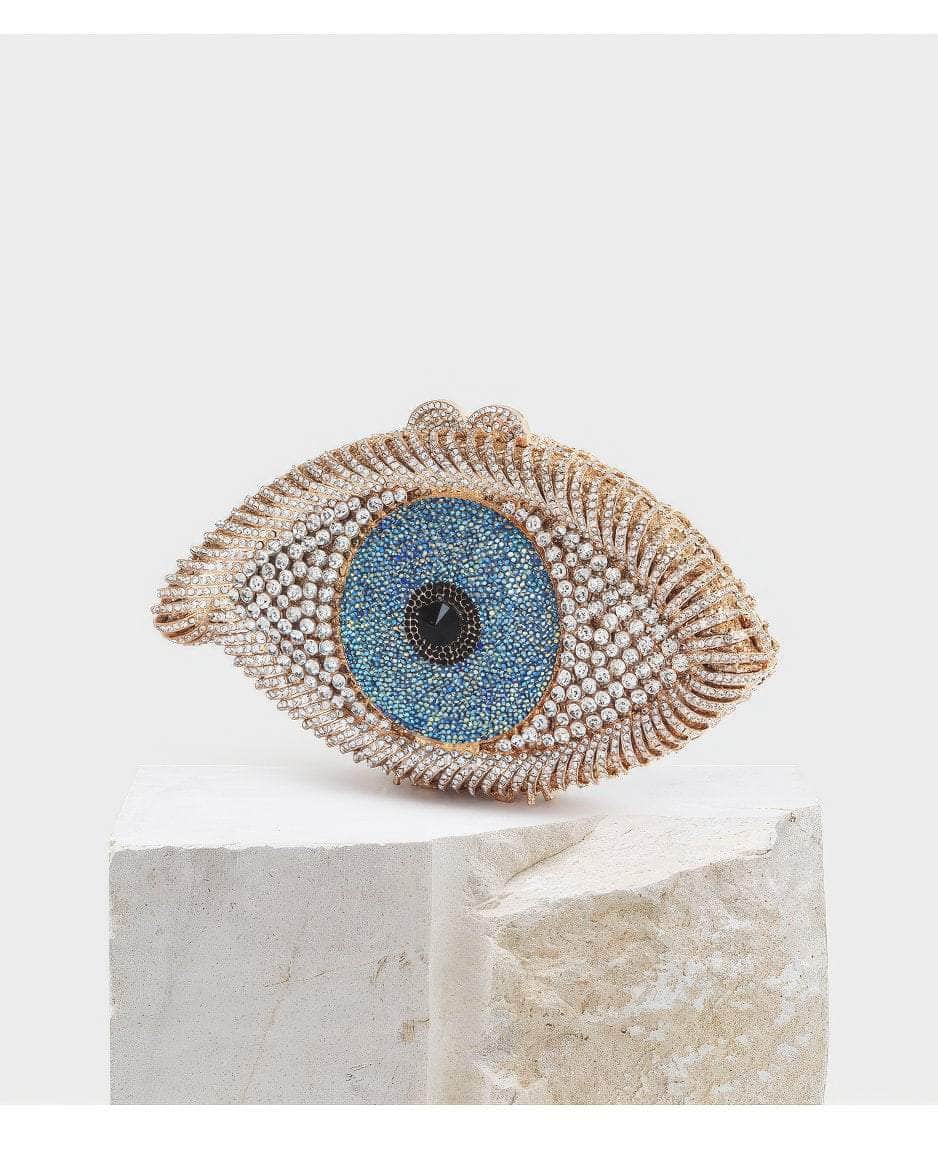 Luxury Sparkling Multitone Blue Eye Crystal Clutch Purse