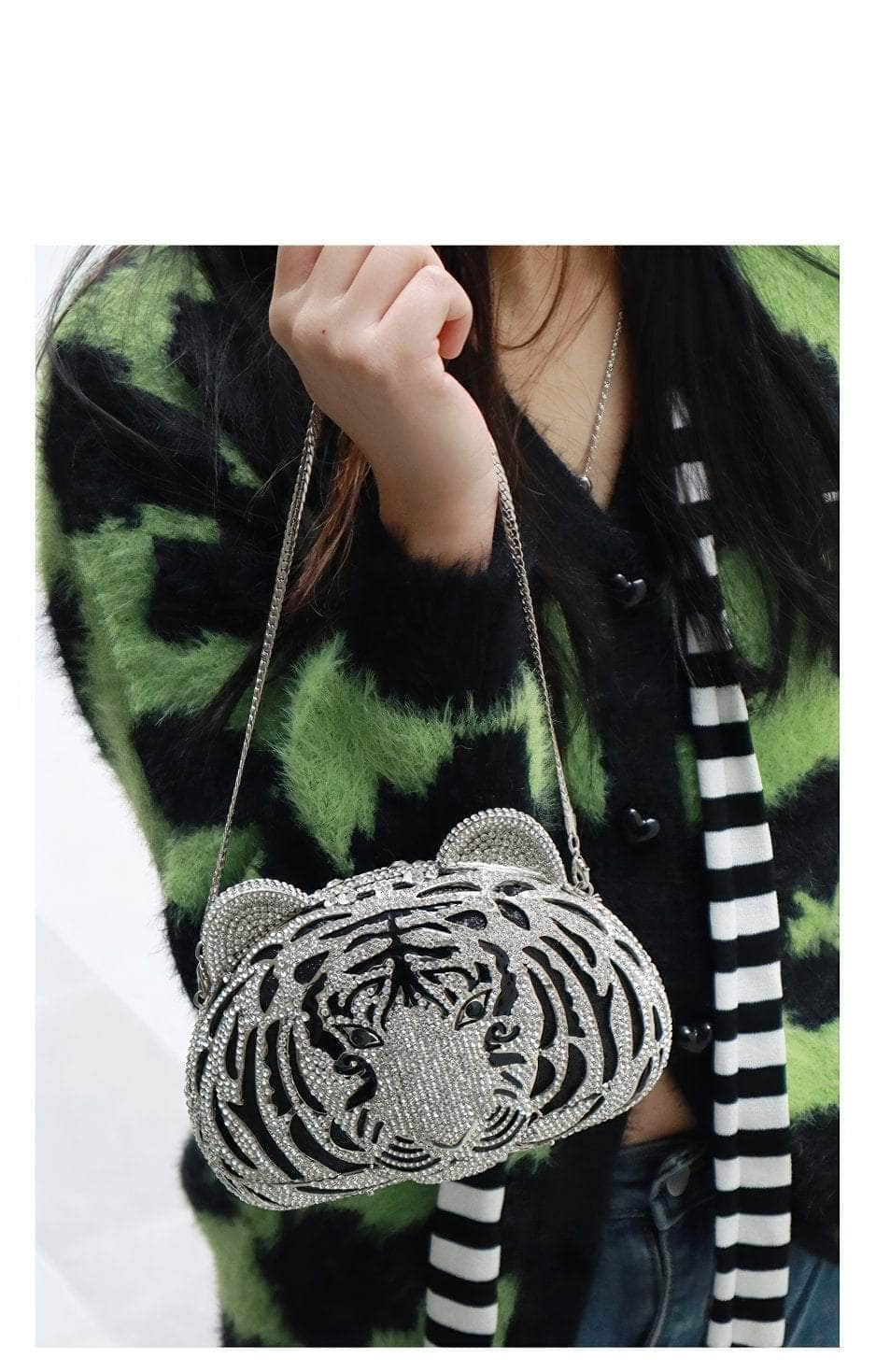 Luxury Sparkling Tiger Crystal Clutch Purse