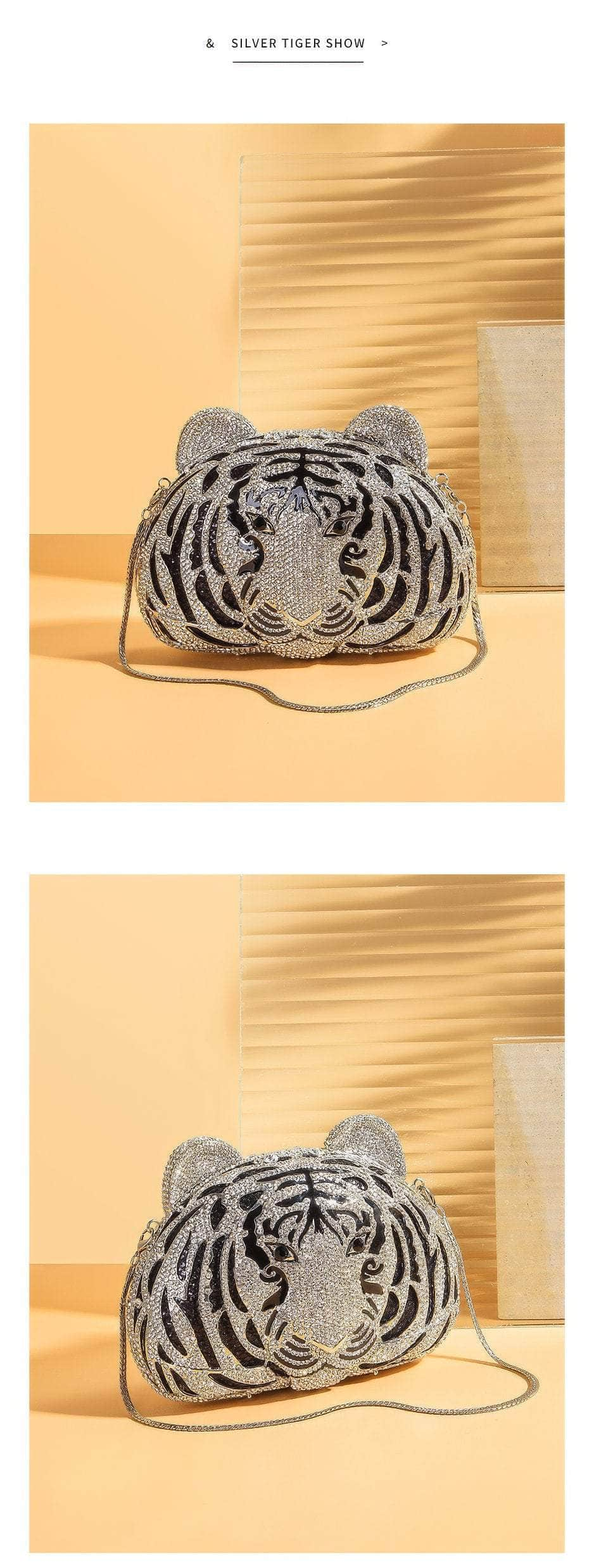 Luxury Sparkling Tiger Crystal Clutch Purse