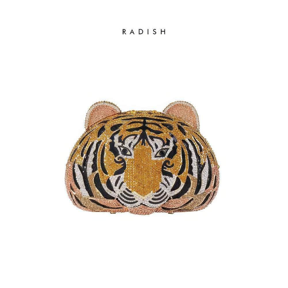 Luxury Sparkling Tiger Crystal Clutch Purse Small / Safari Sunset